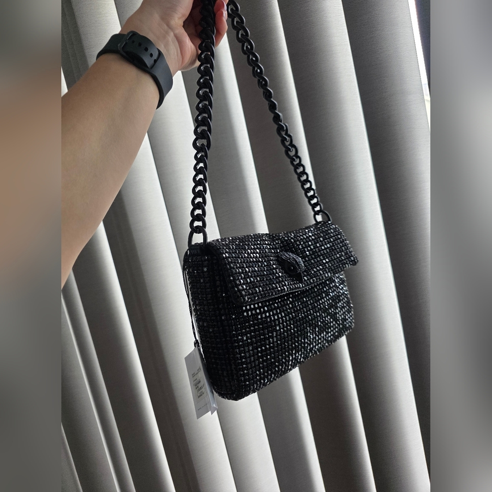 Kurt Geiger Black Crystal-Embellished Shoulder Bag with Chain Handle